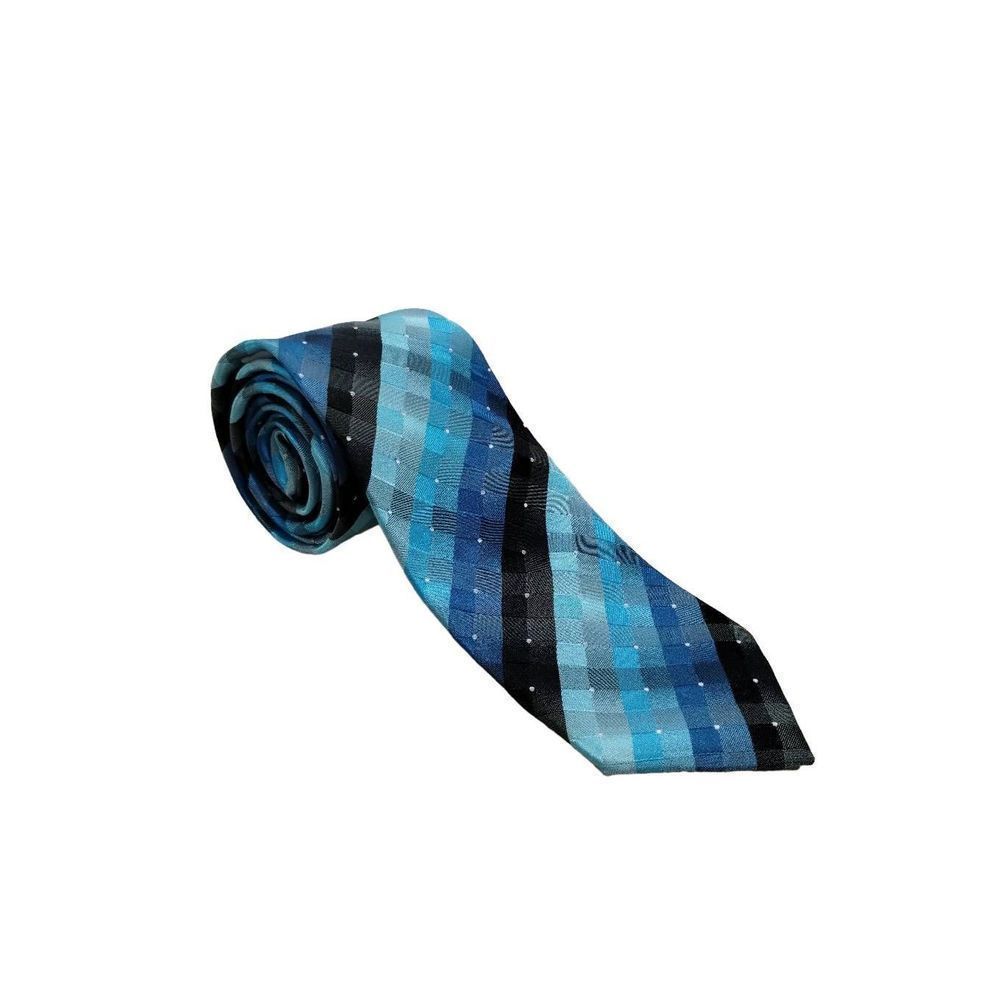 Christian Aujard Paris Tie, Metallic Blue Black, 61.5" long.